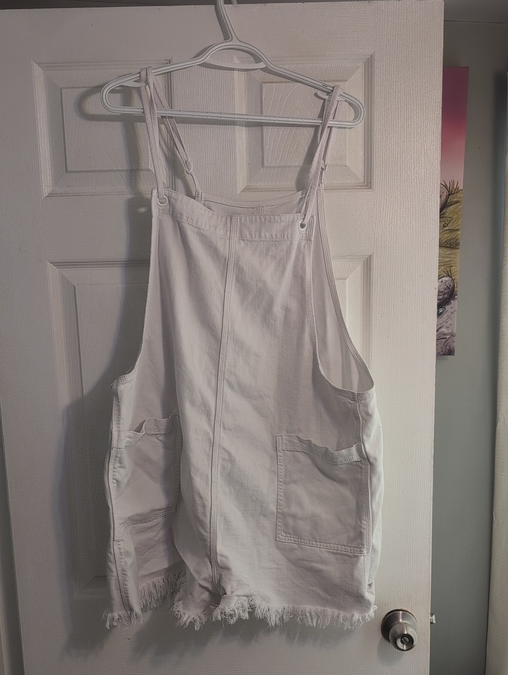 aerie White Denim Short Overalls Romper